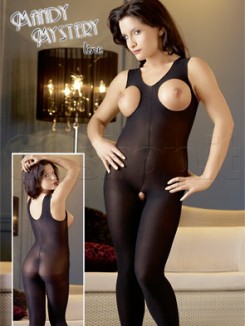 Catsuit Aperta Vagina e Seno Nero Rete